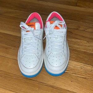Chanel neon Logo Embroidered Sneakers